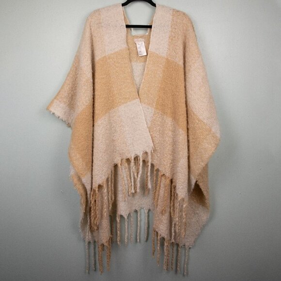 Free People tan and white fringe shawl-OS - Picture 1 of 4